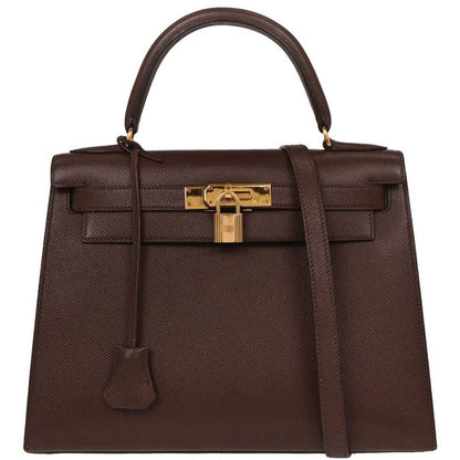 Hermes Havane Courchevel Kelly 28 Sellier 2way Shoulder Handbag