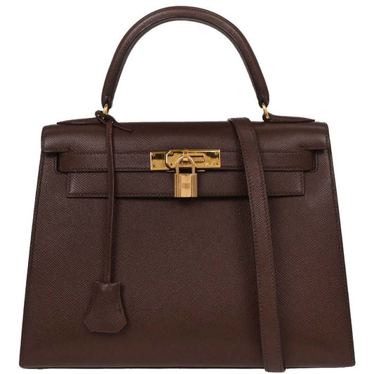 Hermes Havane Courchevel Kelly 28 Sellier 2way Shoulder Handbag