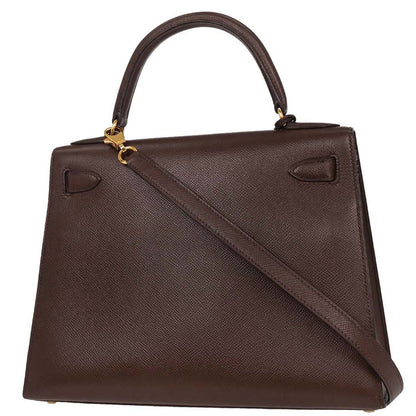 Hermes Havane Courchevel Kelly 28 Sellier 2way Shoulder Handbag
