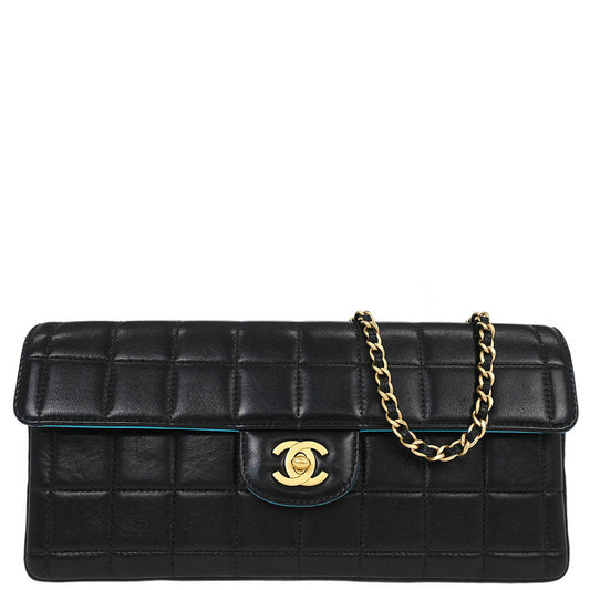 Chanel Black Lambskin East West Choco Bar Shoulder Bag