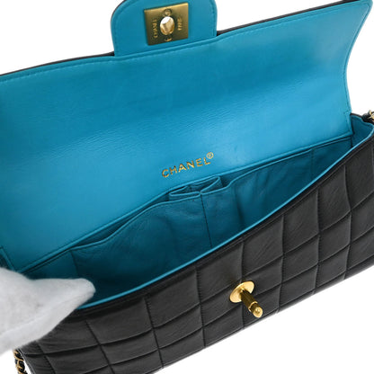 Chanel 2000-2002 Black Lambskin East West Choco Bar Shoulder Bag