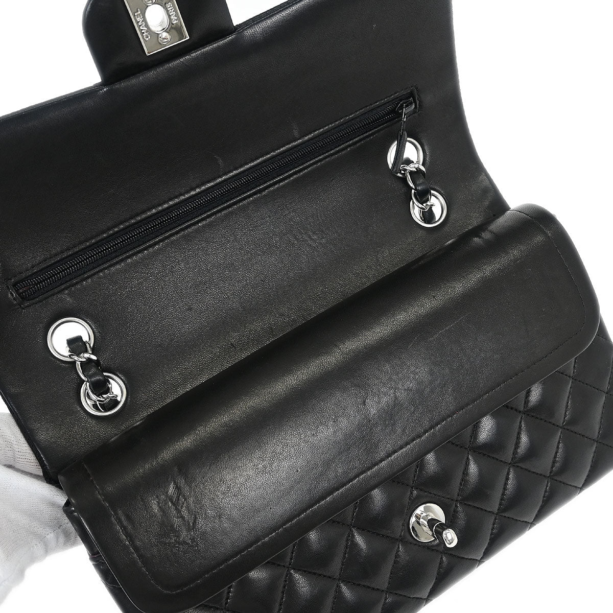 Chanel 1989-1991 Black Lambskin Medium Classic Double Flap Shoulder Bag