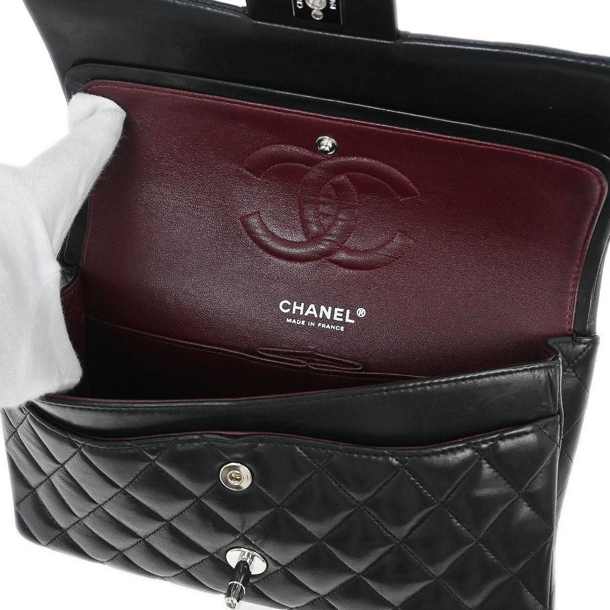 Chanel 1989-1991 Black Lambskin Medium Classic Double Flap Shoulder Bag