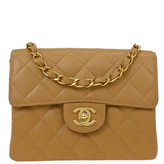Chanel Beige Caviar Mini Classic Square Flap Bag