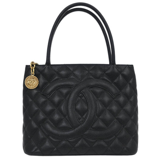 Chanel 2005-2006 Black Caviar Medallion Tote Handbag