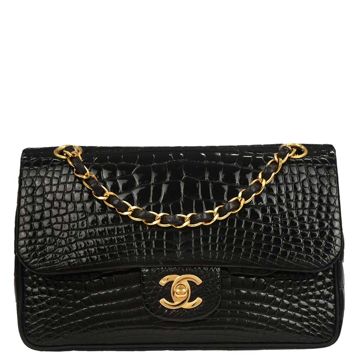 Chanel * 1996-1997 Black Crocodile Small Classic Double Flap Shoulder Bag