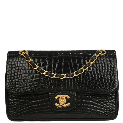 Chanel * 1996-1997 Black Crocodile Small Classic Double Flap Shoulder Bag