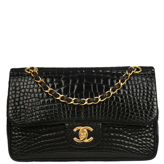 Chanel * Black Crocodile Small Classic Double Flap Shoulder Bag