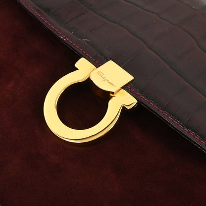 Salvatore Ferragamo Brown Suede Leather Gancini Shoulder Bag