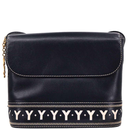 Yves Saint Laurent Navy Leather Y Cut Out Shoulder Bag