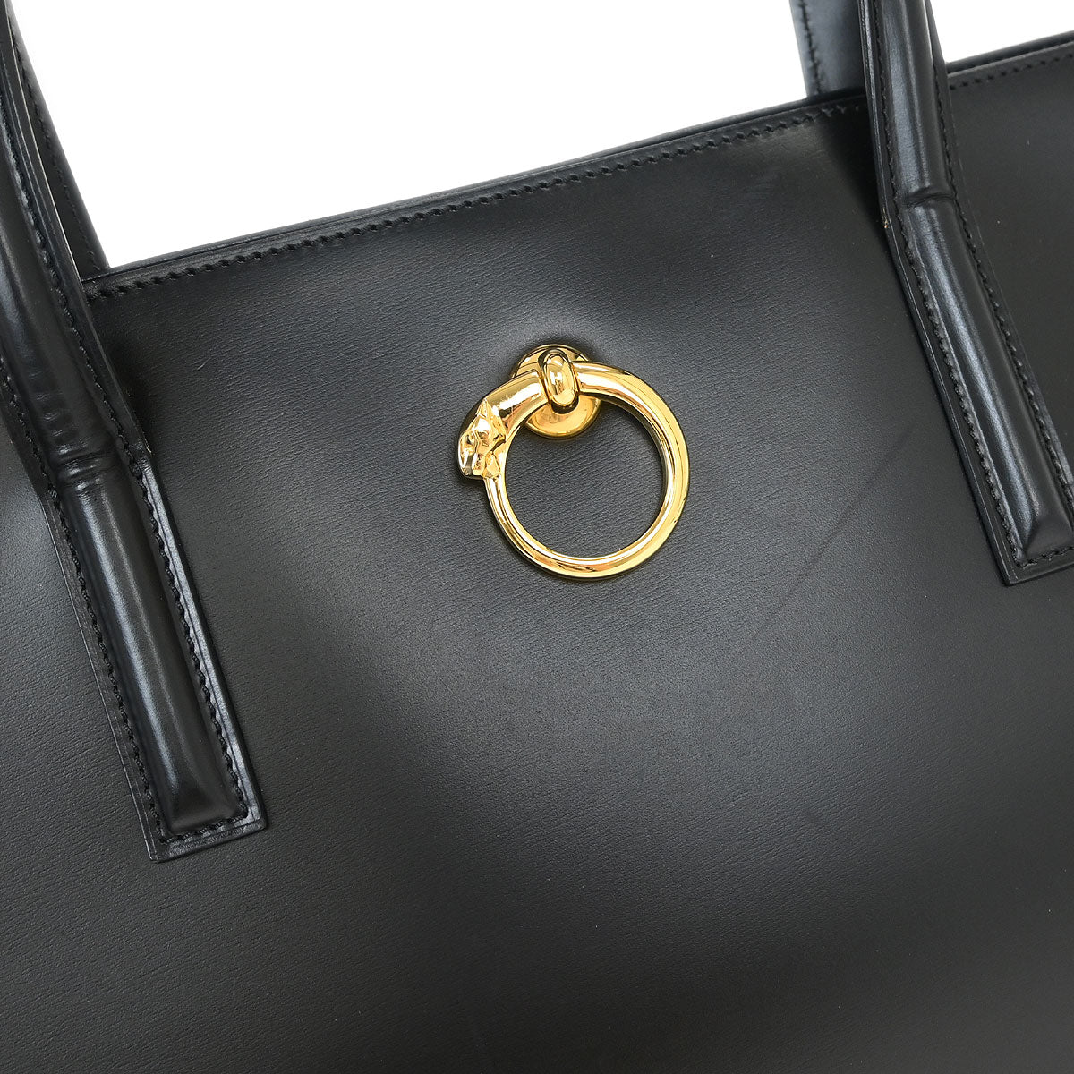 Cartier Black Leather Panthere 2way Shoulder Tote Handbag