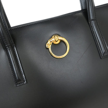 Cartier Black Leather Panthere 2way Shoulder Tote Handbag