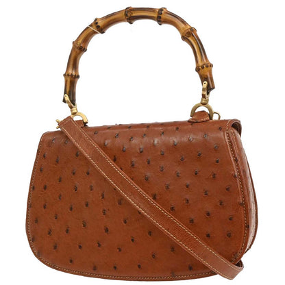 Gucci * Brown Ostrich Bamboo 2way Shoulder Handbag
