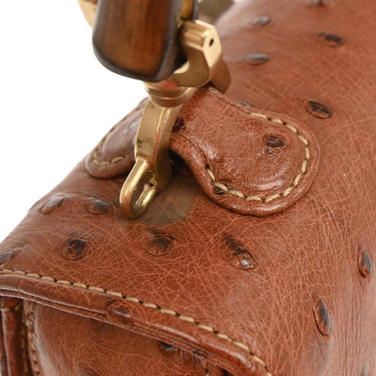 Gucci * Brown Ostrich Bamboo 2way Shoulder Handbag