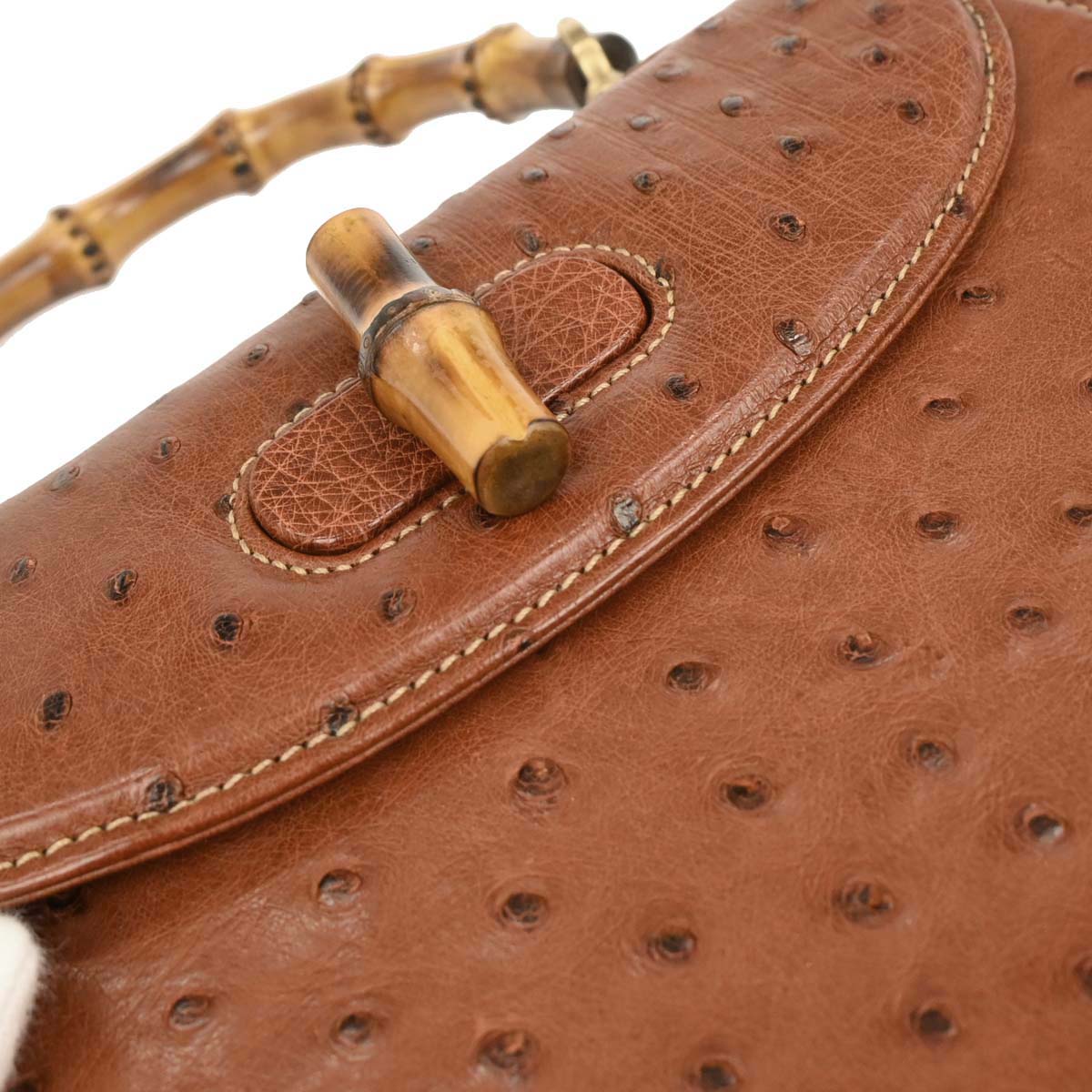 Gucci * Brown Ostrich Bamboo 2way Shoulder Handbag