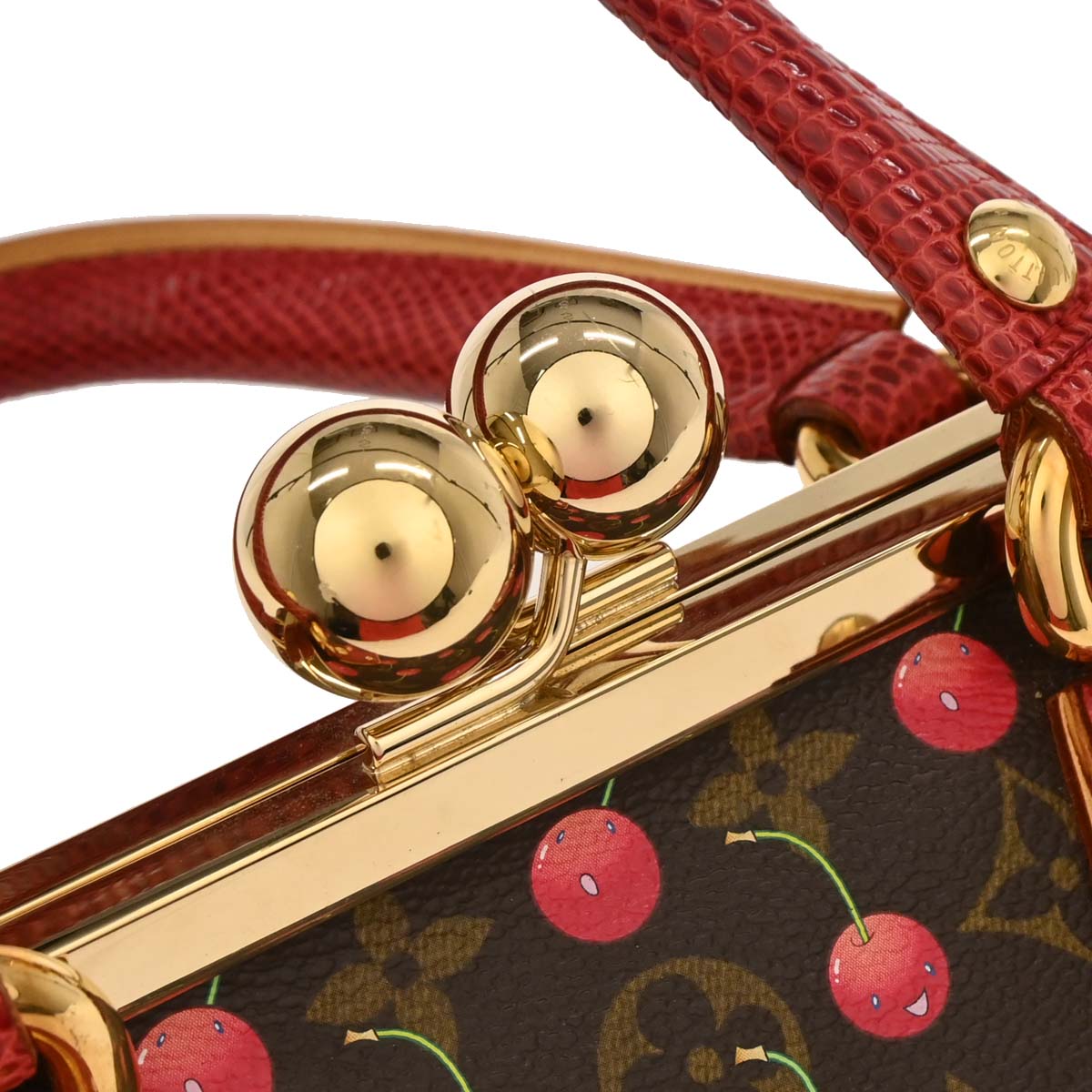 Louis Vuitton * Cherry Lizard Sac Fermoir GM Handbag M95002