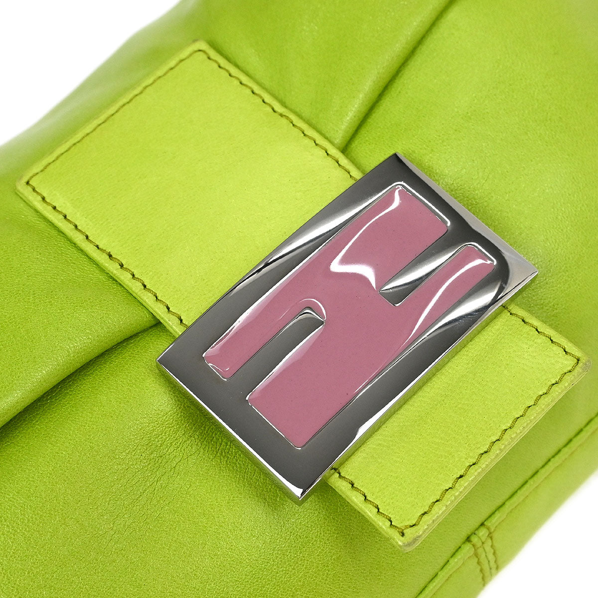 Fendi Green Lambskin Baguette Handbag