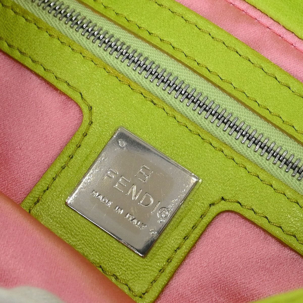 Fendi Green Lambskin Baguette Handbag