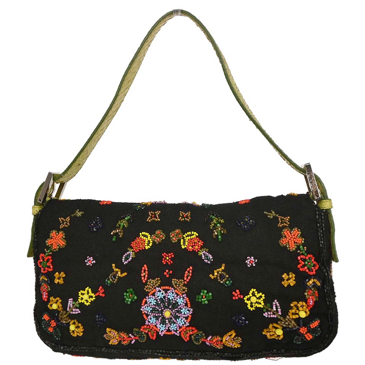 Fendi * Black Cotton Beads Python Baguette Handbag