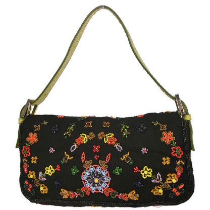 Fendi * Black Cotton Beads Python Baguette Handbag
