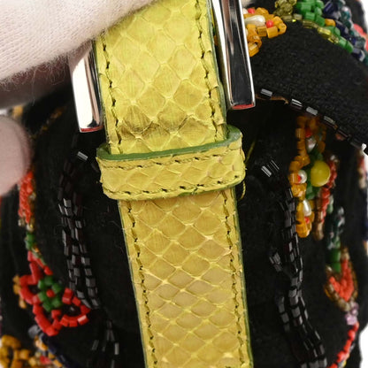 Fendi * Black Cotton Beads Python Baguette Handbag