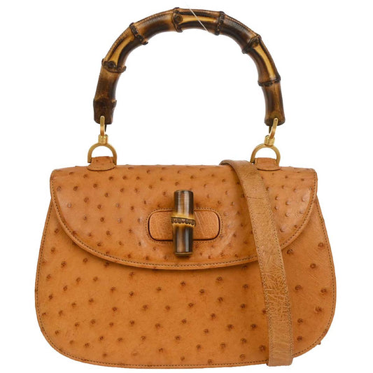 Gucci * Brown Ostrich Bamboo 2way Shoulder Handbag