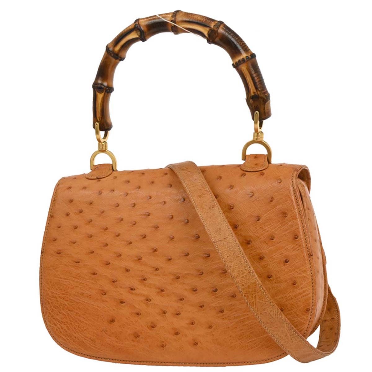 Gucci * Brown Ostrich Bamboo 2way Shoulder Handbag