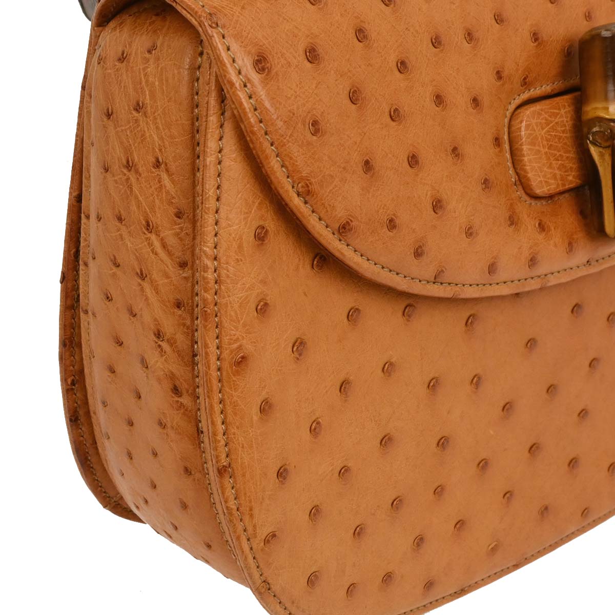 Gucci * Brown Ostrich Bamboo 2way Shoulder Handbag