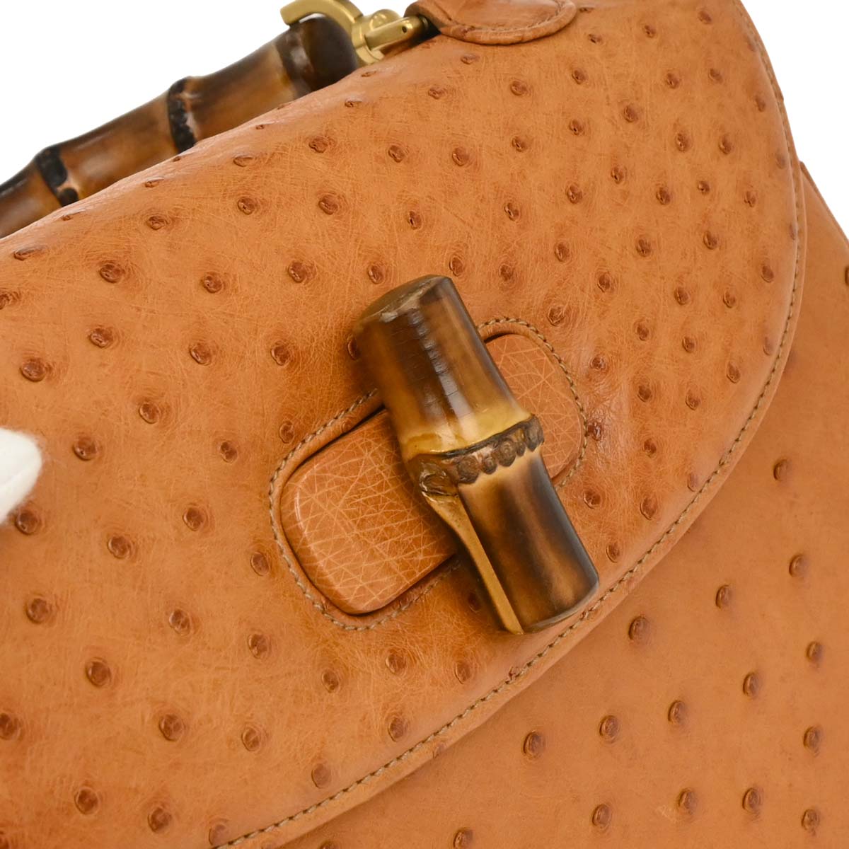 Gucci * Brown Ostrich Bamboo 2way Shoulder Handbag