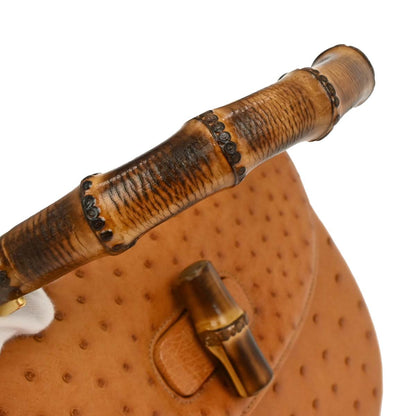 Gucci * Brown Ostrich Bamboo 2way Shoulder Handbag