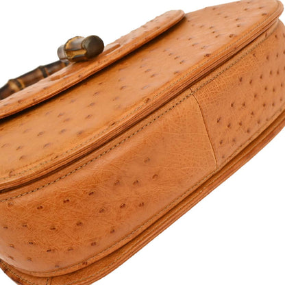 Gucci * Brown Ostrich Bamboo 2way Shoulder Handbag