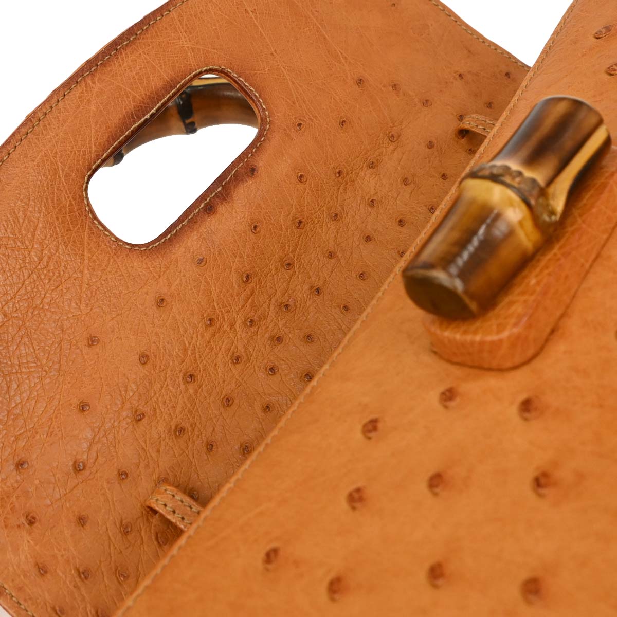 Gucci * Brown Ostrich Bamboo 2way Shoulder Handbag