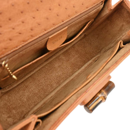 Gucci * Brown Ostrich Bamboo 2way Shoulder Handbag