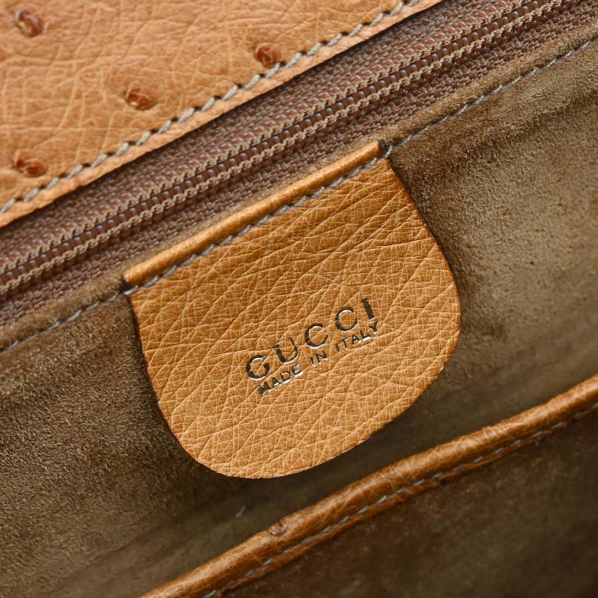 Gucci * Brown Ostrich Bamboo 2way Shoulder Handbag