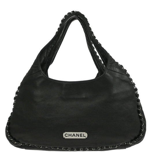 Chanel 2004-2005 Black Calfskin Around Chain Hobo Handbag