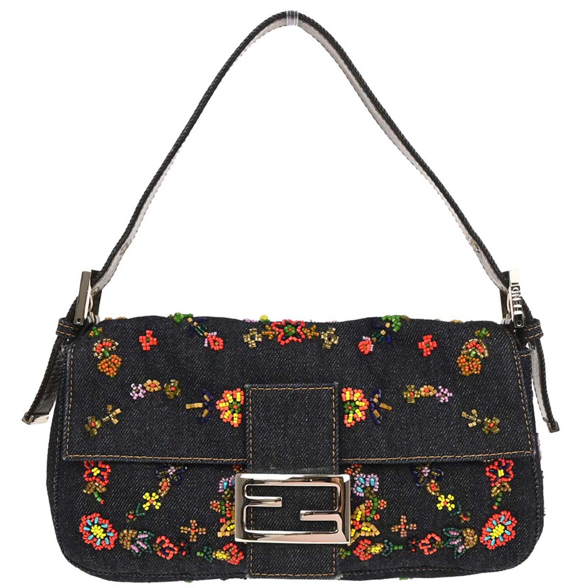 Fendi * Navy Denim Beads Baguette Handbag