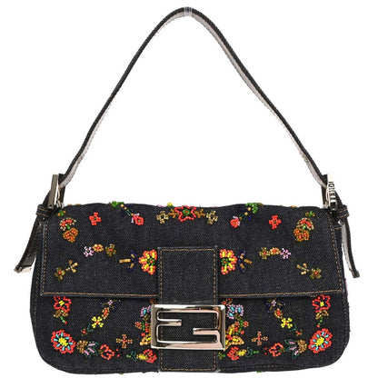 Fendi * Navy Denim Beads Baguette Handbag
