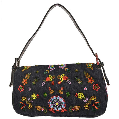Fendi * Navy Denim Beads Baguette Handbag