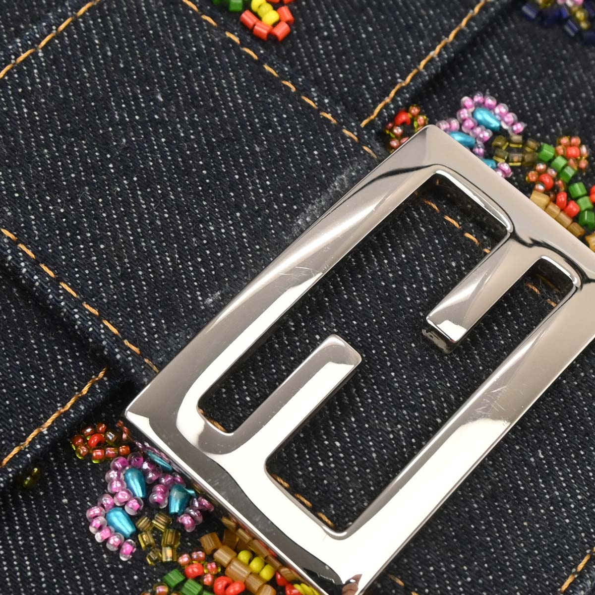 Fendi * Navy Denim Beads Baguette Handbag
