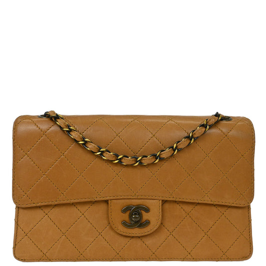 Chanel 1997-1999 Brown Calfskin Medium Single Flap Shoulder Bag