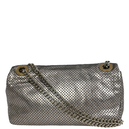 Chanel 2008-2009 Silver Perforated Lambskin Mademoiselle Lock Shoulder Bag