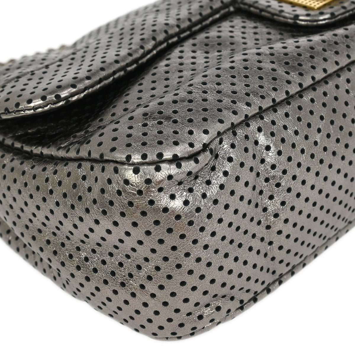 Chanel 2008-2009 Silver Perforated Lambskin Mademoiselle Lock Shoulder Bag