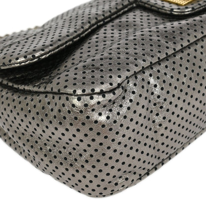 Chanel 2008-2009 Silver Perforated Lambskin Mademoiselle Lock Shoulder Bag