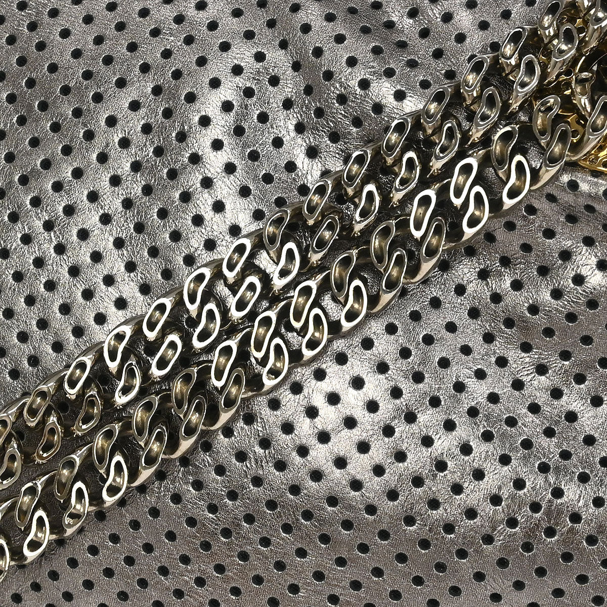 Chanel 2008-2009 Silver Perforated Lambskin Mademoiselle Lock Shoulder Bag