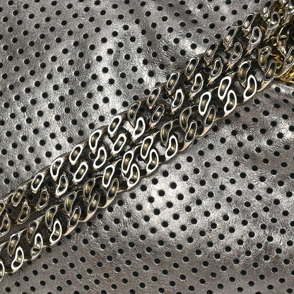 Chanel 2008-2009 Silver Perforated Lambskin Mademoiselle Lock Shoulder Bag