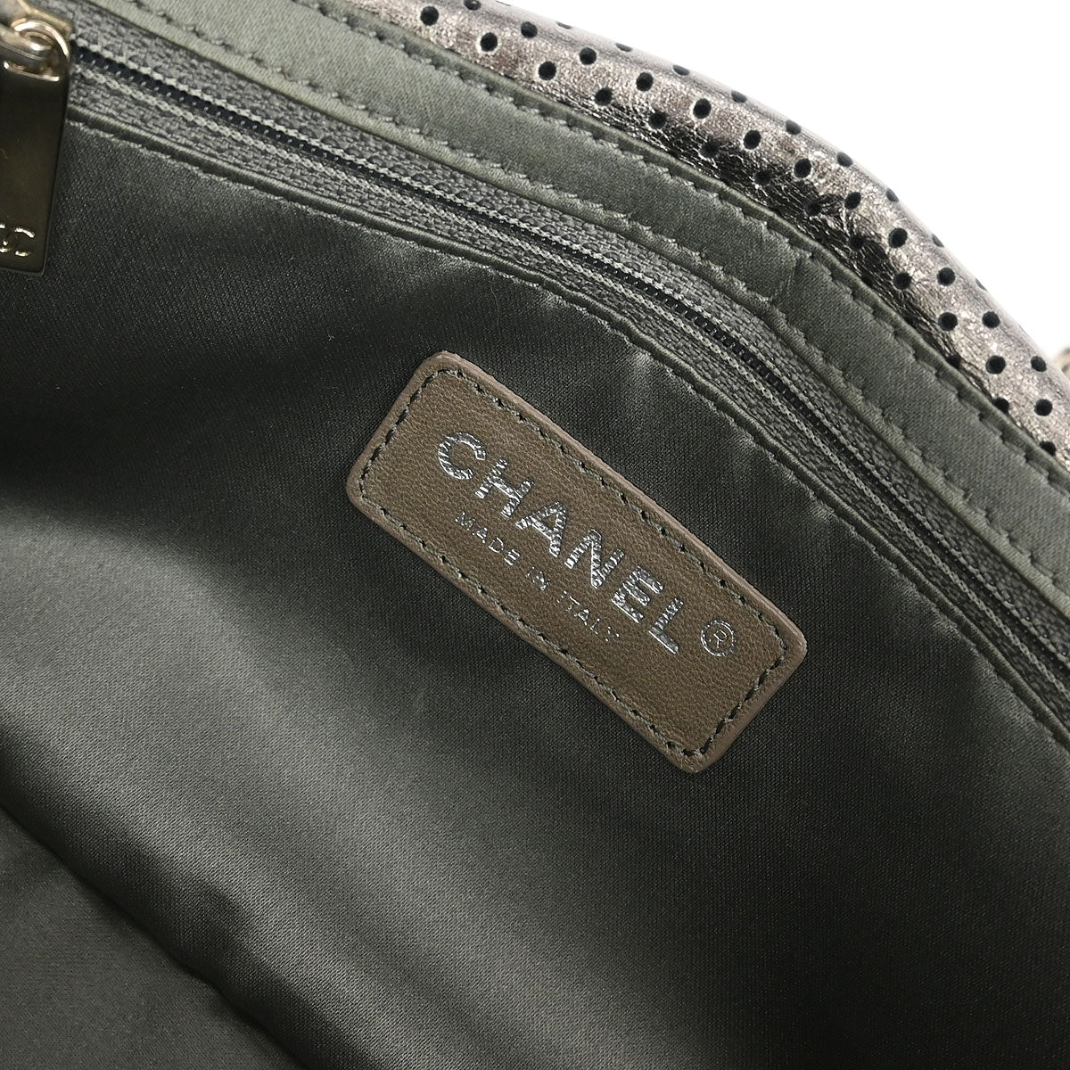 Chanel 2008-2009 Silver Perforated Lambskin Mademoiselle Lock Shoulder Bag