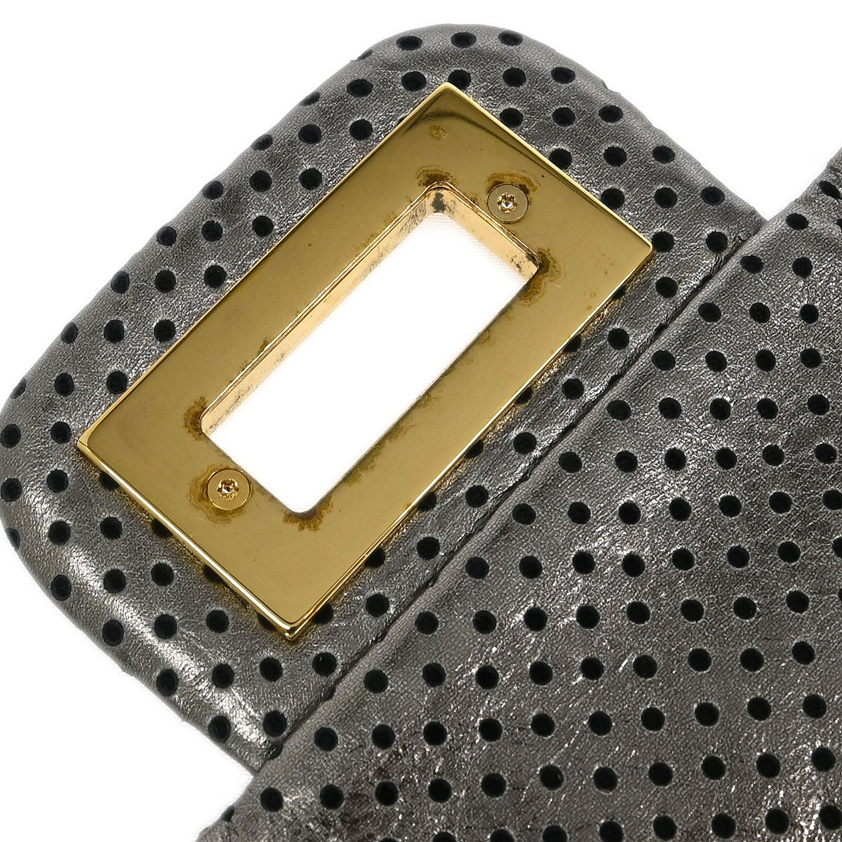 Chanel 2008-2009 Silver Perforated Lambskin Mademoiselle Lock Shoulder Bag