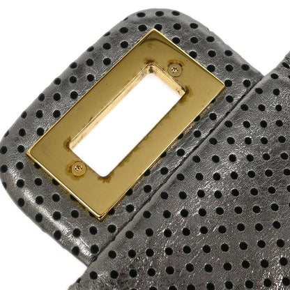 Chanel 2008-2009 Silver Perforated Lambskin Mademoiselle Lock Shoulder Bag