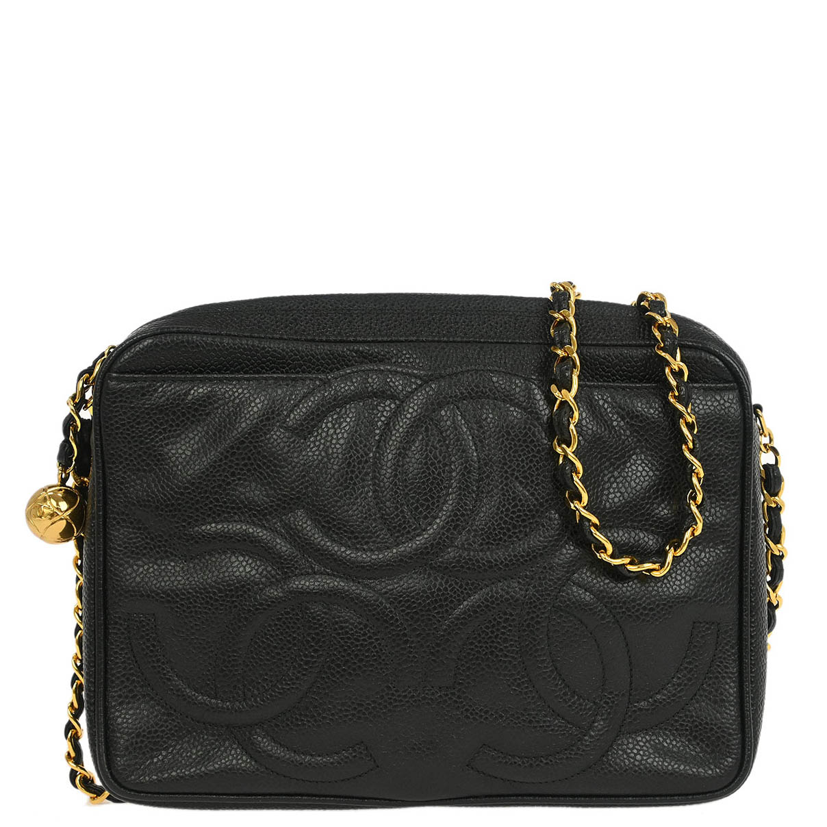 Chanel 1994-1996 Black Caviar Triple CC Camera Bag Small