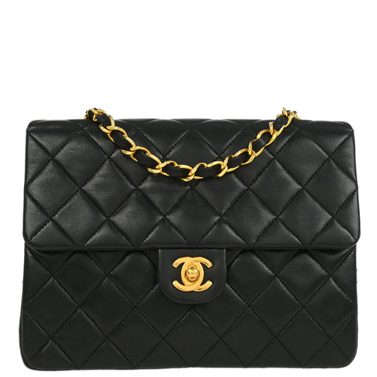 Chanel 1989-1991 Black Lambskin Classic Square Flap Shoulder Bag